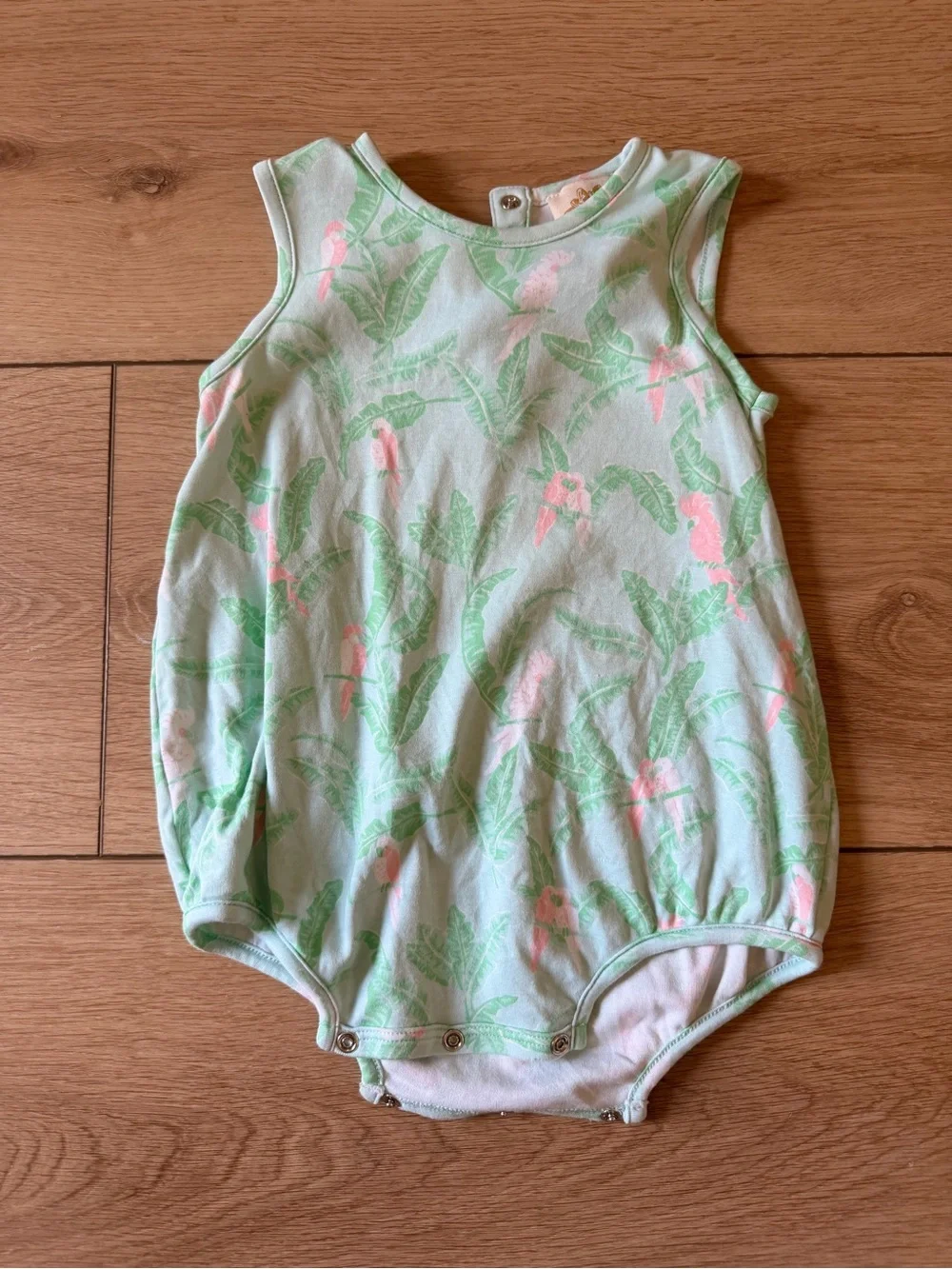The Beaufort Bonnet Company Pale Green & Pink Tropical Sleeveless Baby One-Piece